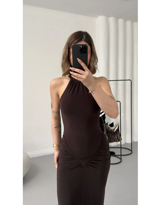 Avery Halter Yaka Elbise - Kahve