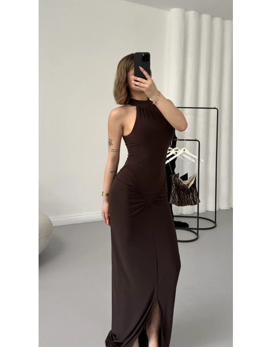 Avery Halter Yaka Elbise - Kahve