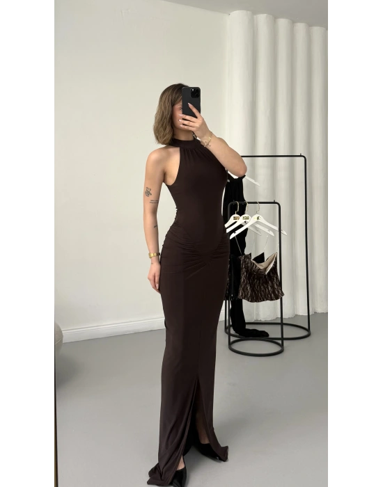 Avery Halter Yaka Elbise - Kahve