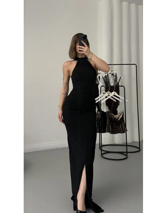 Avery Halter Yaka Elbise - Siyah