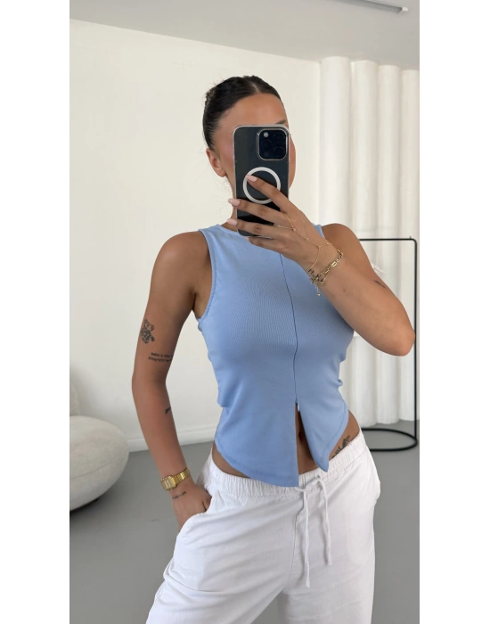 Avice Fermuarlı Crop - Bebe Mavi