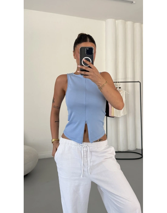 Avice Fermuarlı Crop - Bebe Mavi