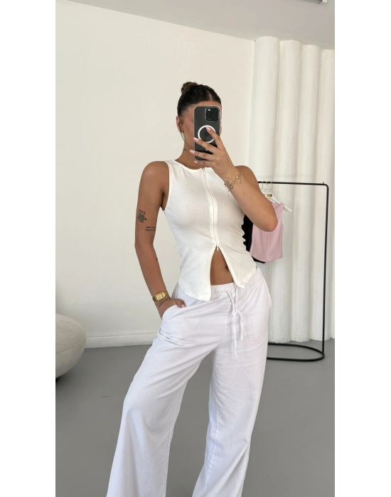 Avice Fermuarlı Crop - Beyaz