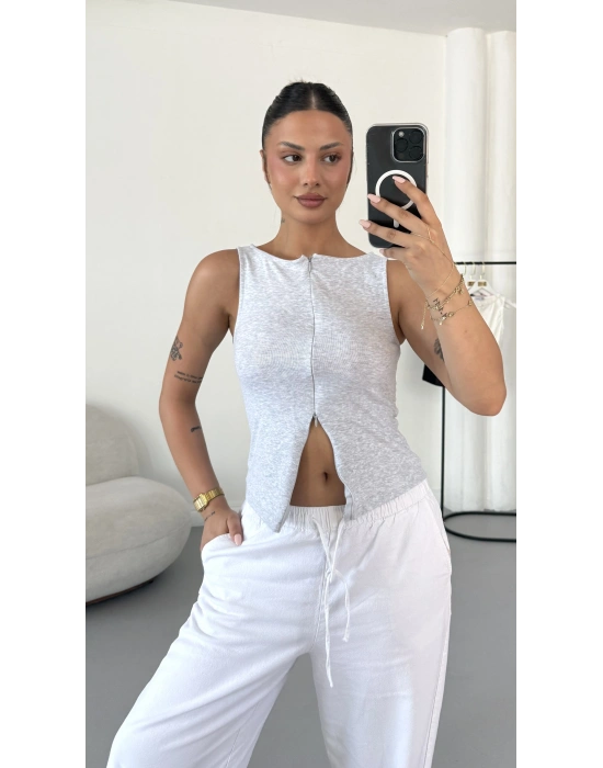 Avice Fermuarlı Crop - Gri