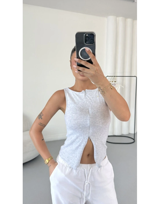 Avice Fermuarlı Crop - Gri