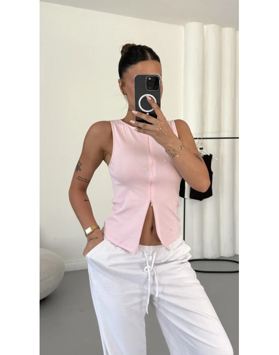 Avice Fermuarlı Crop - Pembe