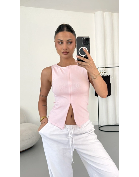 Avice Fermuarlı Crop - Pembe