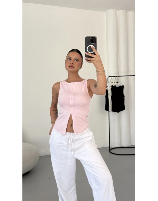 Avice Fermuarlı Crop - Pembe