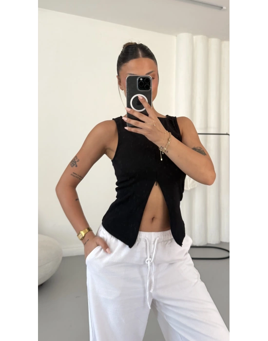 Avice Fermuarlı Crop - Siyah