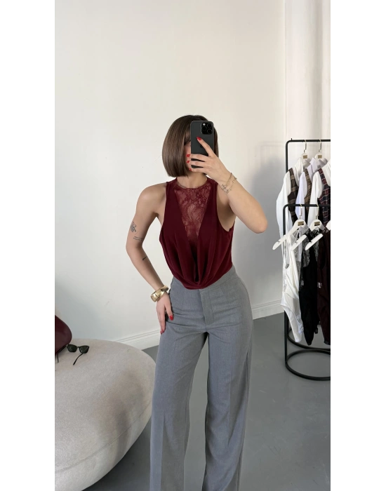 Baby Dantel Detay Bodysuit - Bordo