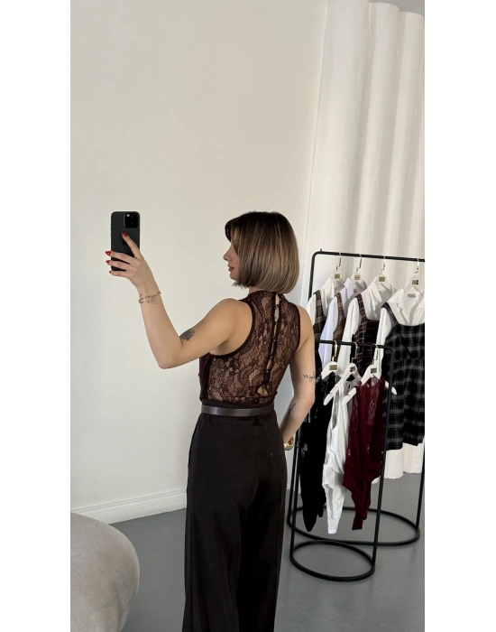 Baby Dantel Detay Bodysuit - Kahve