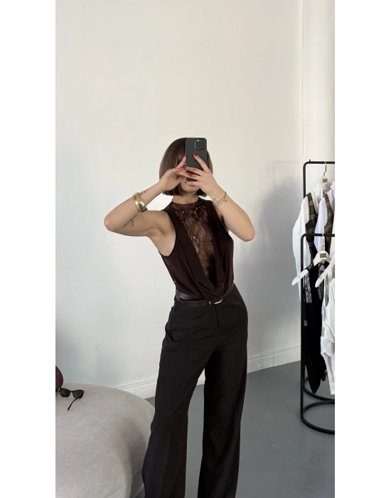 Baby Dantel Detay Bodysuit - Kahve