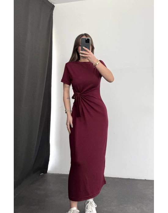 Bağcık Detay Elbise - Bordo