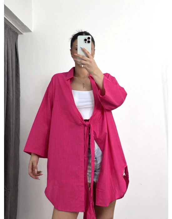 Bağlamalı Oversize Gömlek- Pembe