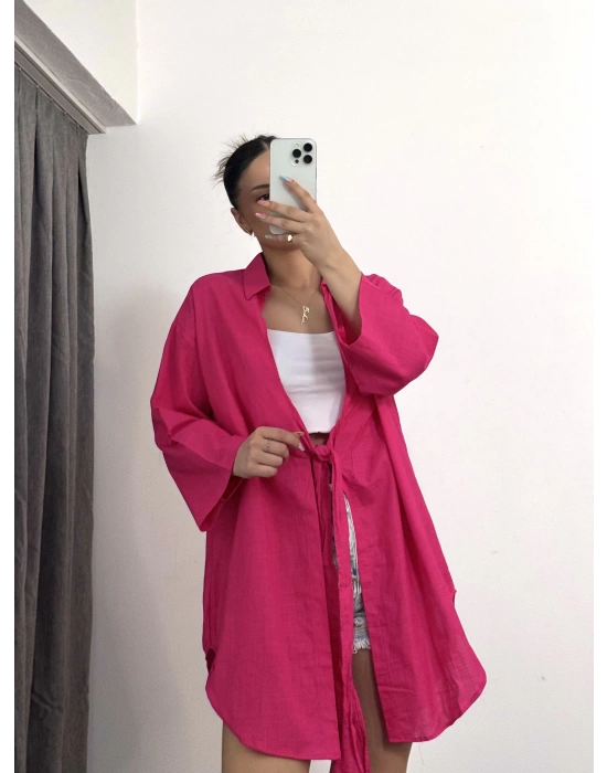 Bağlamalı Oversize Gömlek- Pembe