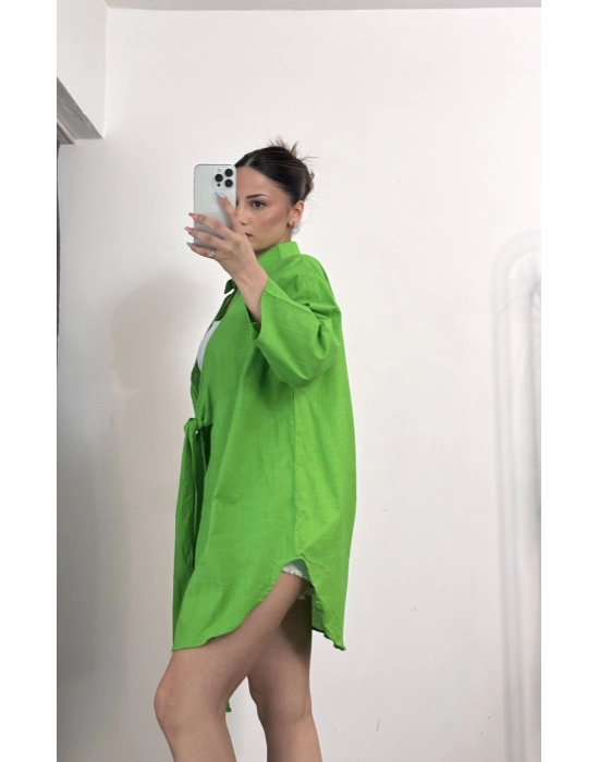 Bağlamalı Oversize Gömlek- Yeşil