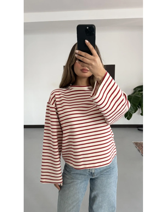 Basic Çizgili Tshirt- Kırmızı