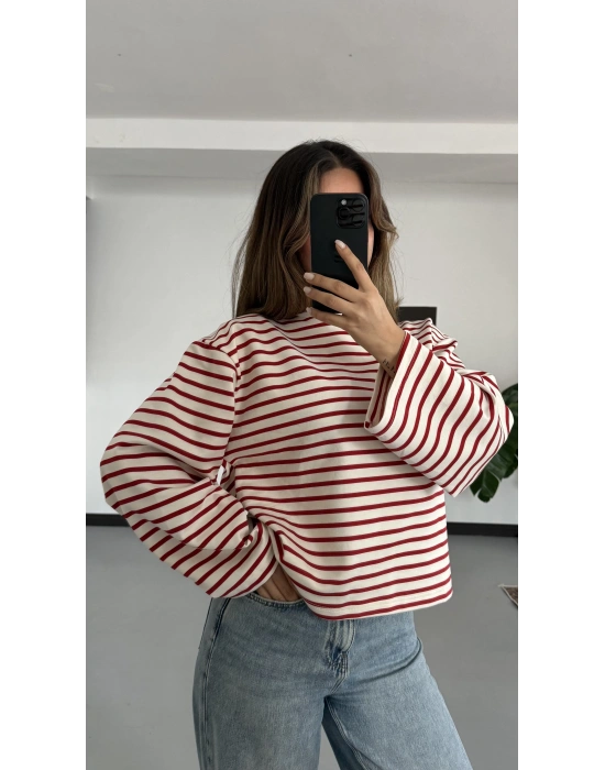 Basic Çizgili Tshirt- Kırmızı