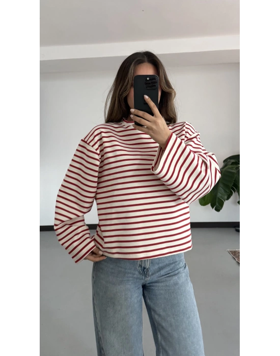Basic Çizgili Tshirt- Kırmızı