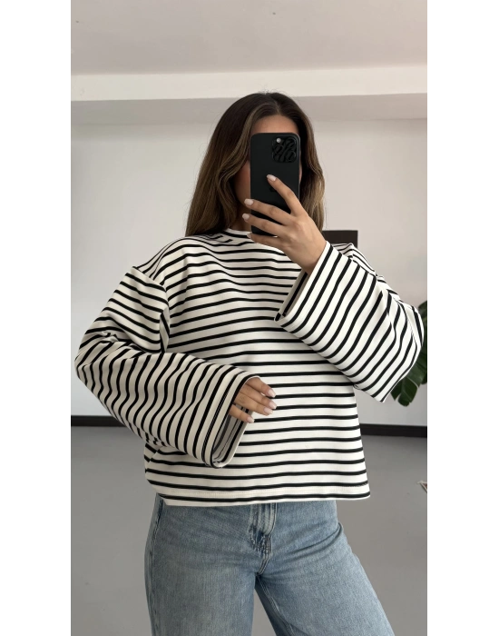 Basic Çizgili Tshirt- Siyah
