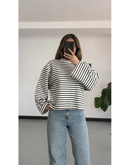 Basic Çizgili Tshirt- Siyah