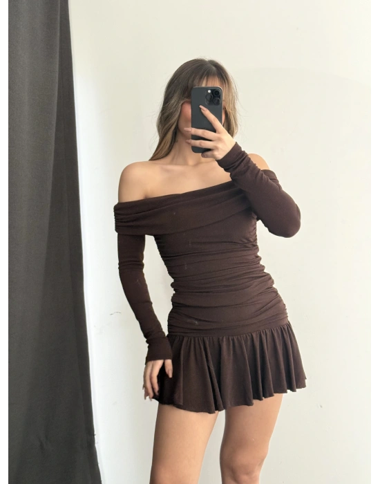 Becky Drapeli Etek Takım - Kahve