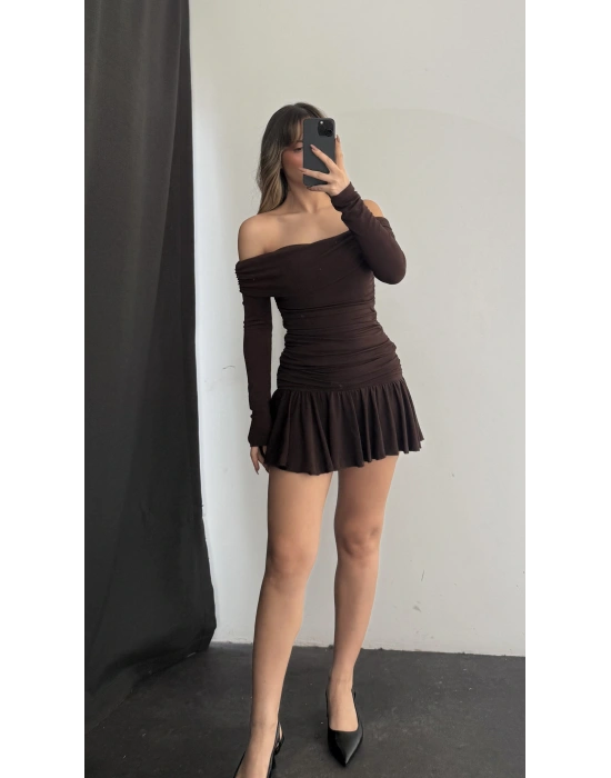 Becky Drapeli Etek Takım - Kahve