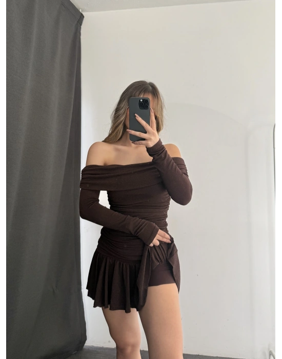 Becky Drapeli Etek Takım - Kahve