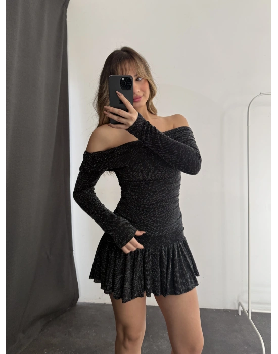 Becky Drapeli Etek Takım - Siyah