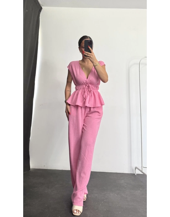 Bel Büzgülü Takım - Pembe