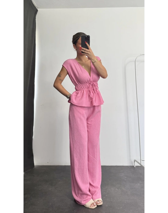 Bel Büzgülü Takım - Pembe