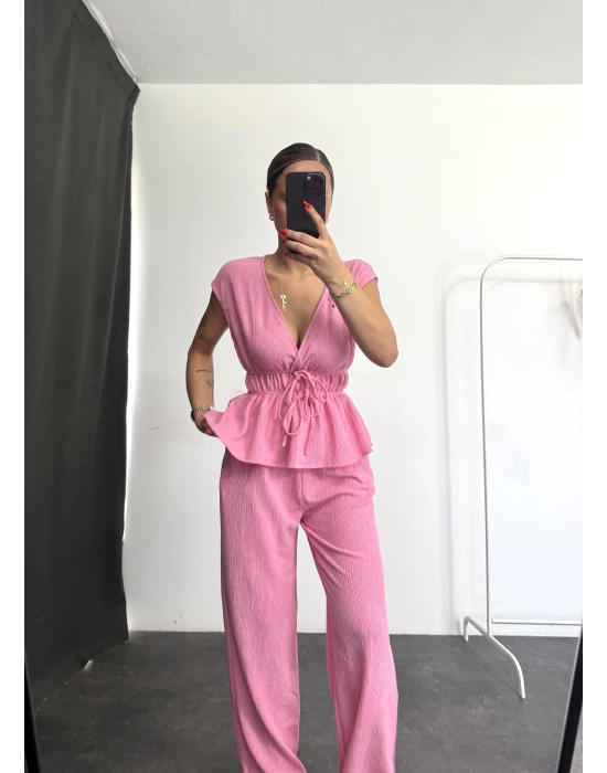 Bel Büzgülü Takım - Pembe