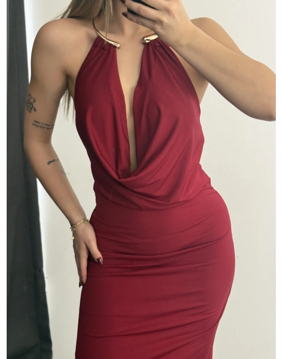 Bella Aksesuar Detay Elbise - Bordo