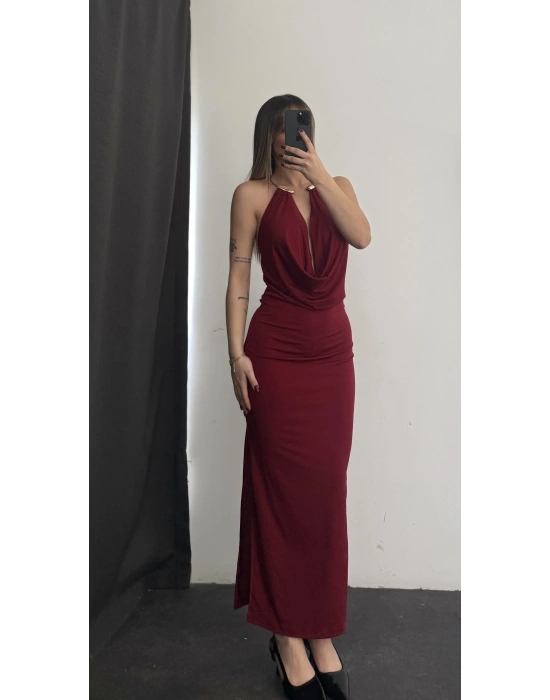 Bella Aksesuar Detay Elbise - Bordo