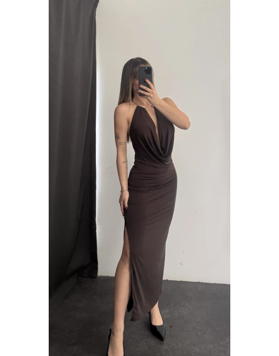 Bella Aksesuar Detay Elbise - Kahve