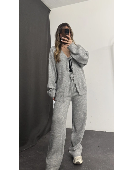 Belly Fiyonklu Triko Takım - Gri