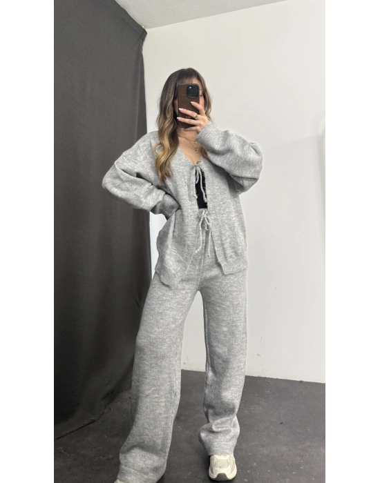 Belly Fiyonklu Triko Takım - Gri