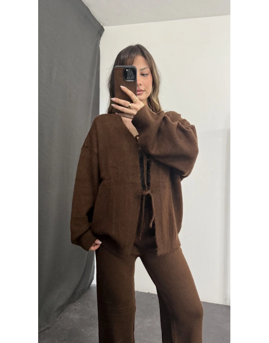 Belly Fiyonklu Triko Takım - Kahve