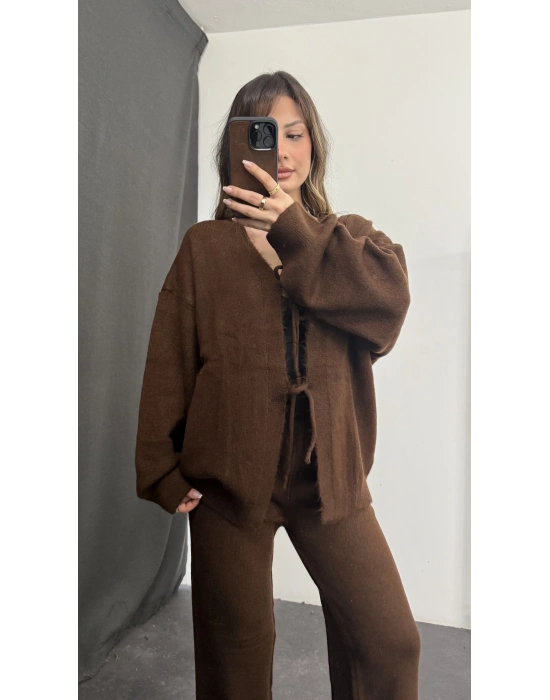 Belly Fiyonklu Triko Takım - Kahve