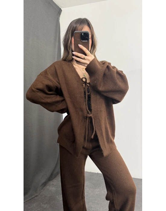 Belly Fiyonklu Triko Takım - Kahve