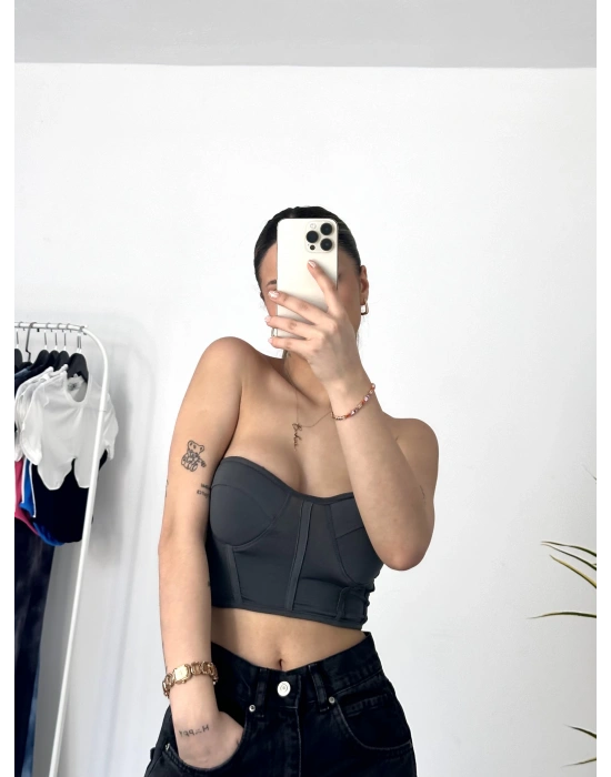 Berny Gloplu Büstiyer -Gri