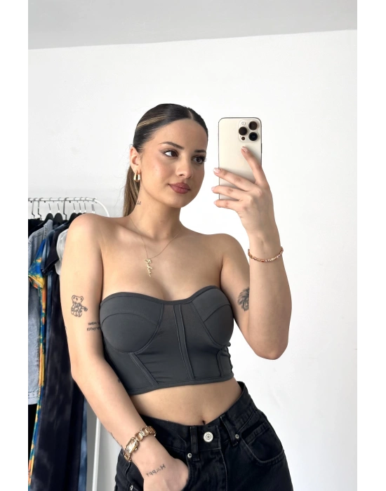 Berny Gloplu Büstiyer -Gri