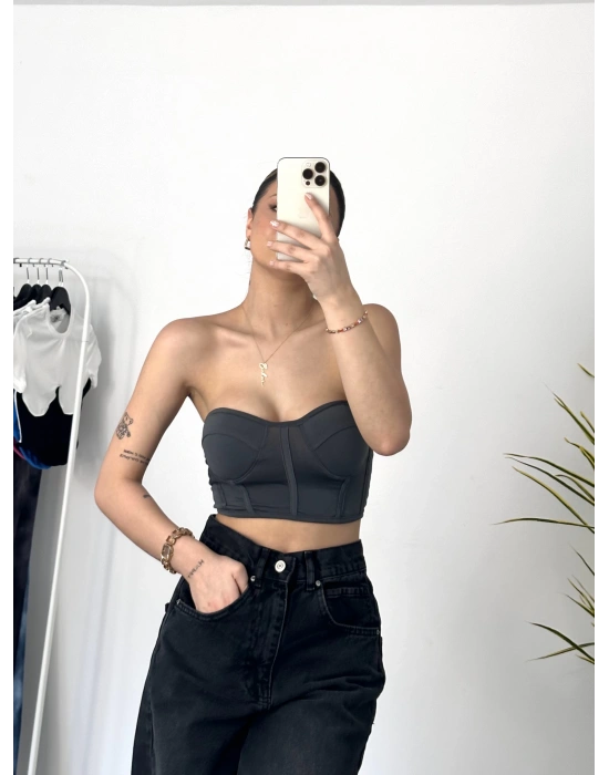 Berny Gloplu Büstiyer -Gri