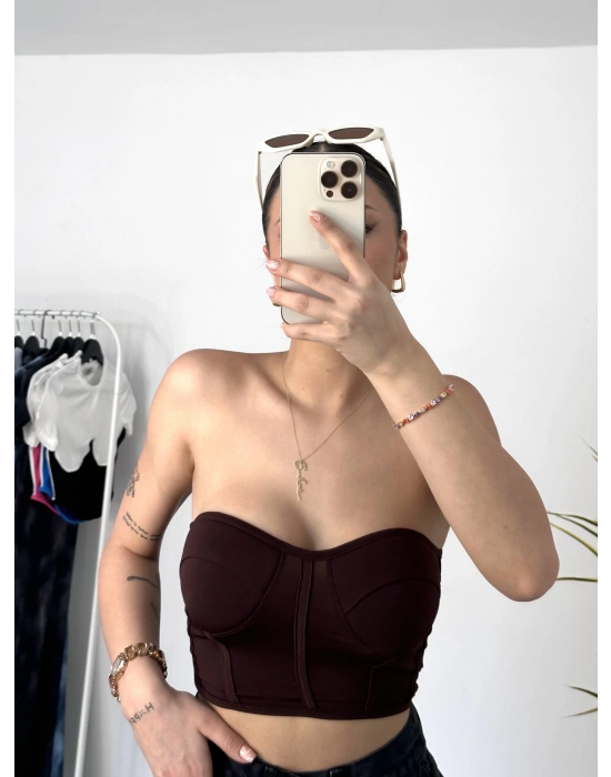 Berny Gloplu Büstiyer -Kahve