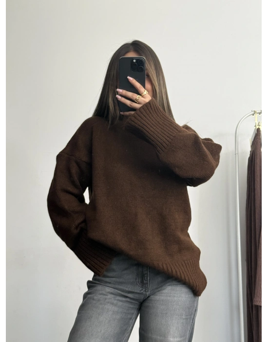 Berry Oversize Triko Kazak - Kahve