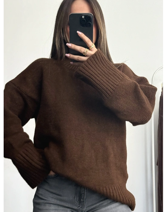 Berry Oversize Triko Kazak - Kahve