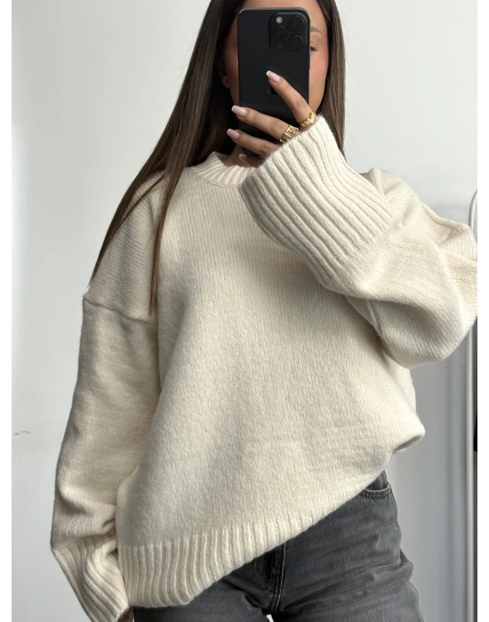 Berry Oversize Triko Kazak - Taş