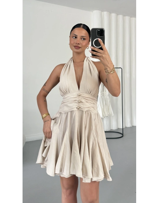 Beverly Kloş Elbise - Bej