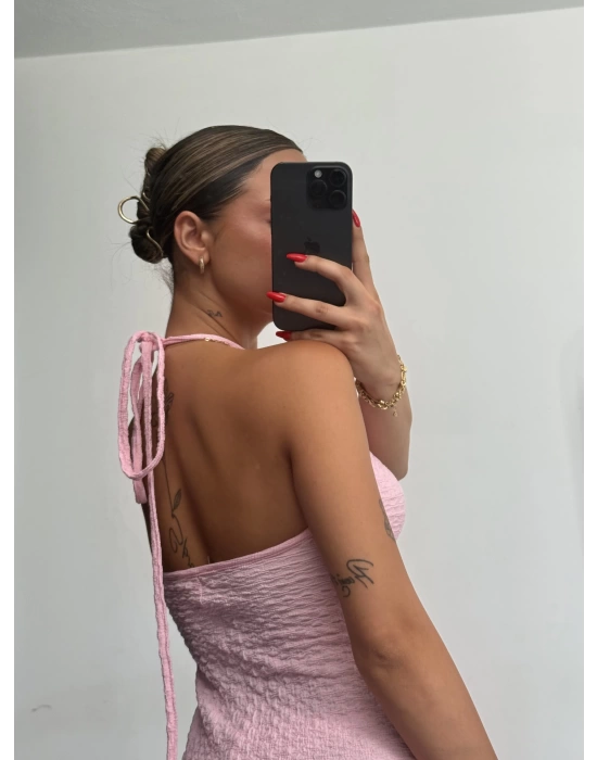 Blair Bağlamalı Elbise - Pembe
