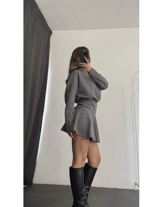 Blair Drapeli Mini Elbise - Antrasit